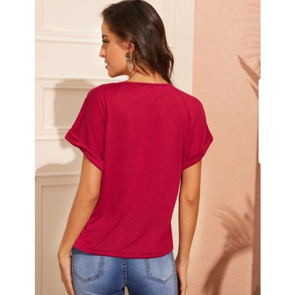 🍂 Red, cuffed solid top 🍂 - Picture 2 of 7